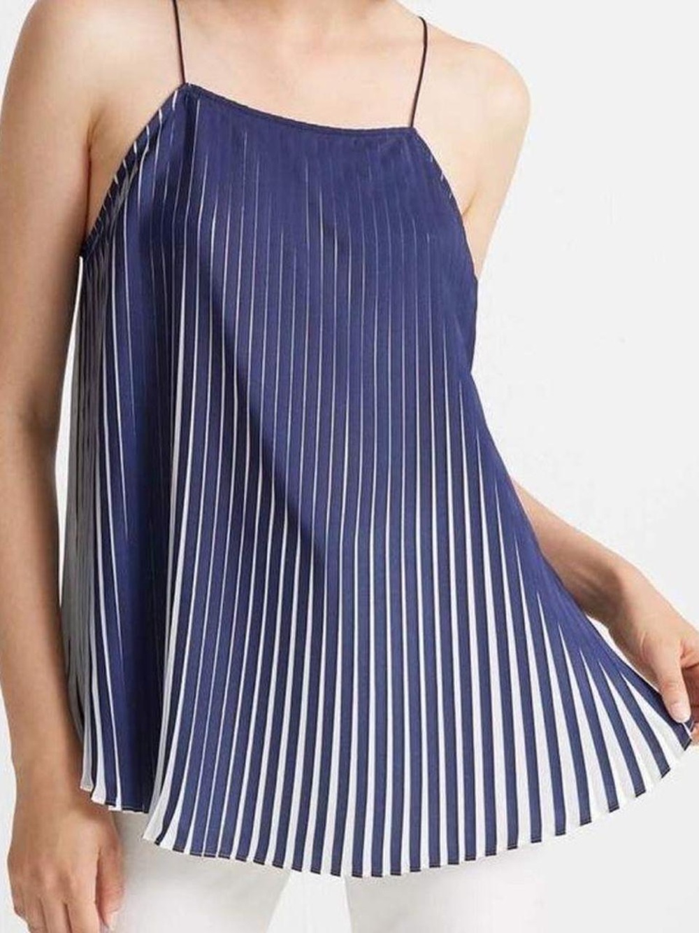 Club Monaco Pleated White Blue Tank